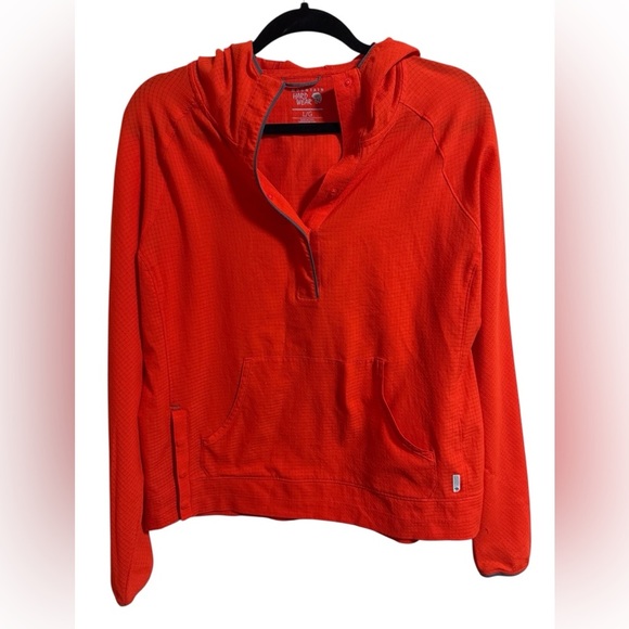 Tops - Mountain Hardwear Orange Grid Fleece Pullover Hoodie L Snap Side Activewear